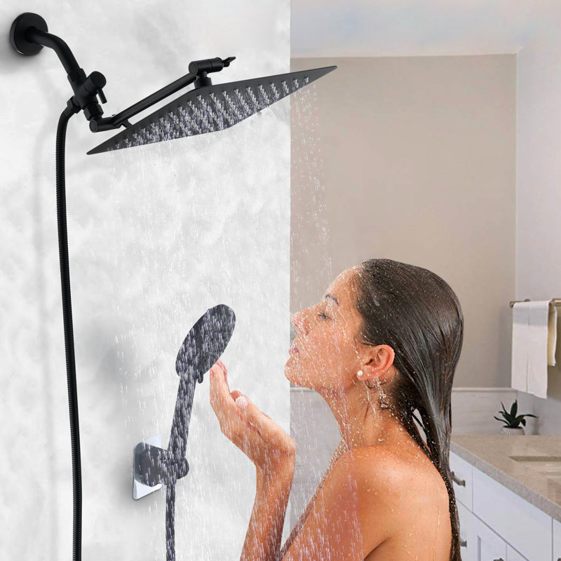 100 Nozzle Rainfall Shower - Adjustable Angle Head High Flow Rate With Hose 2.5 Gpm, Matte Black