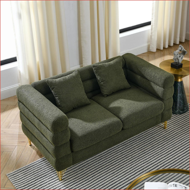 Canapé modulaire 60 pouces 2 places en tissu vert sauge avec 2 coussins | Vert | Tissu, Tissu vert