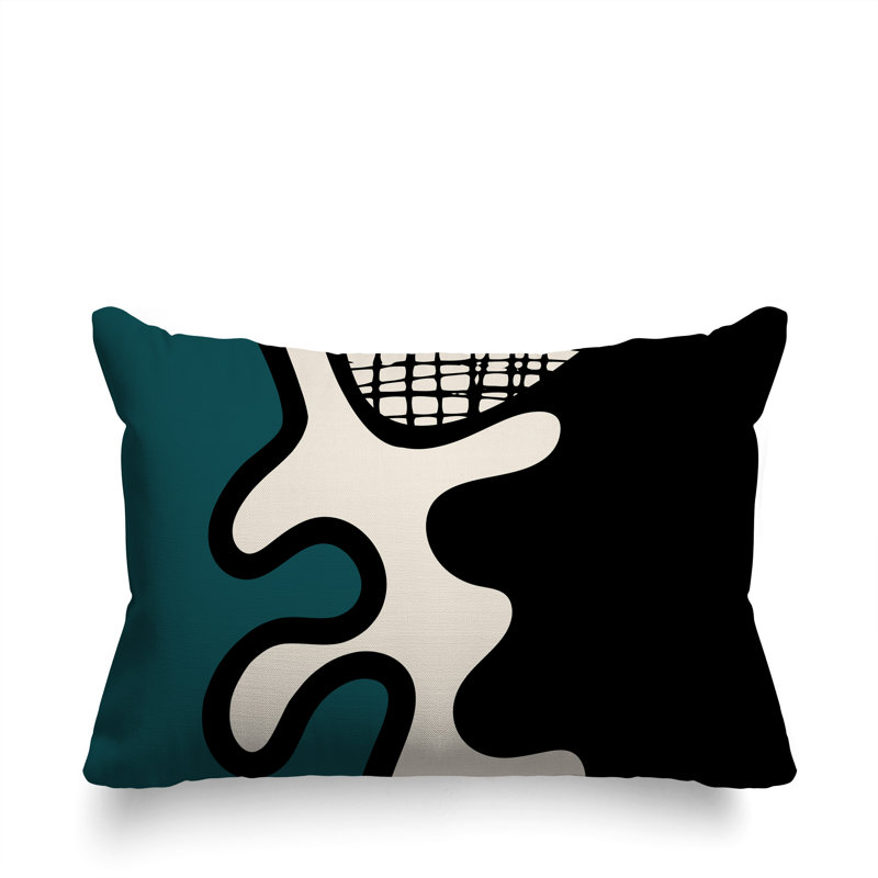 Oreiller rectangulaire réversible intérieur / extérieur Vido, Émeraude / noir / blanc cassé, H 14 po x l 20 po