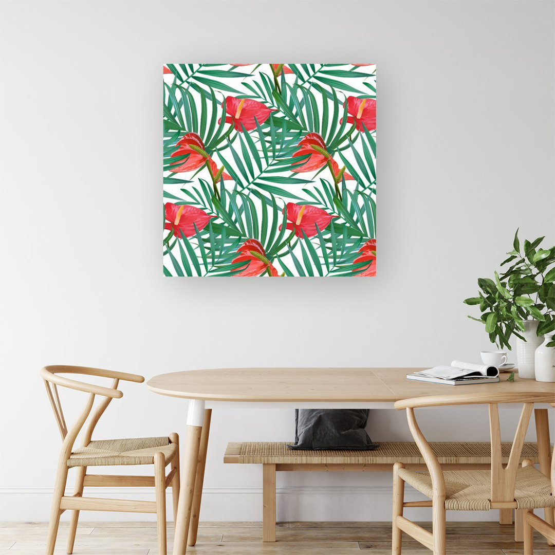 Tropical Flowers And Palm Leaves - Wrapped Canvas Print