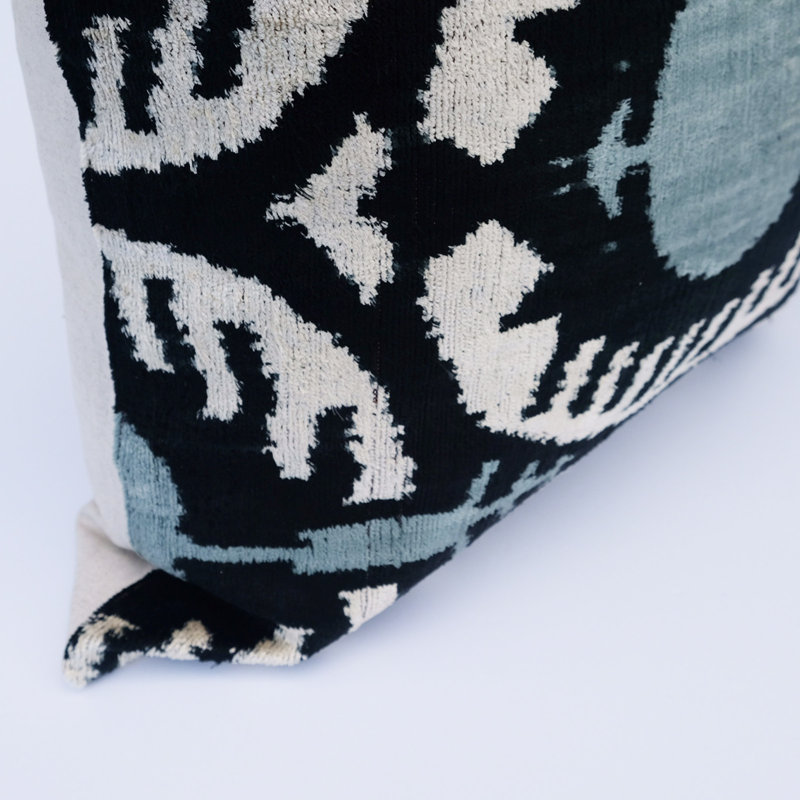 Kara Feather Throw Pillow, 20" x 20", Black/Blue/Gray