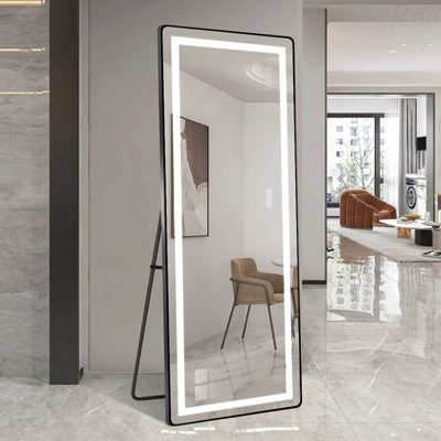 Aluminum Alloy Thin Frame LED Full-Length Floor Accent Mirror - Dimmable, Illuminated