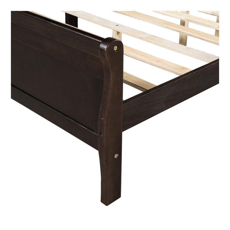 Grand lit plateforme en bois avec tête de lit et lattes de bois (espresso)