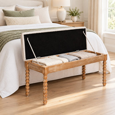 Banc de rangement en bois massif de 122 cm (48 po) avec siège rembourré et rangement dissimulé