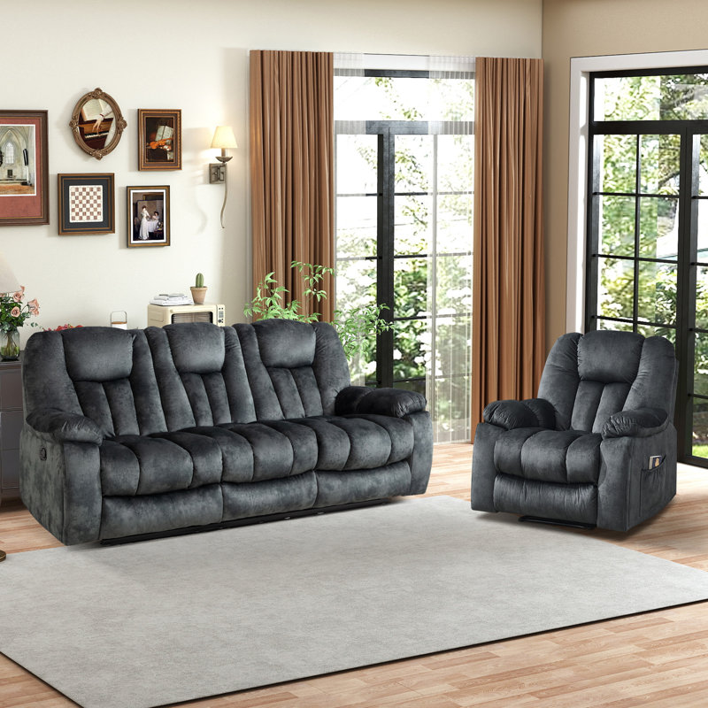 Ensemble de salon inclinable en microsuède 2 pièces Quiteris, Gris anthracite