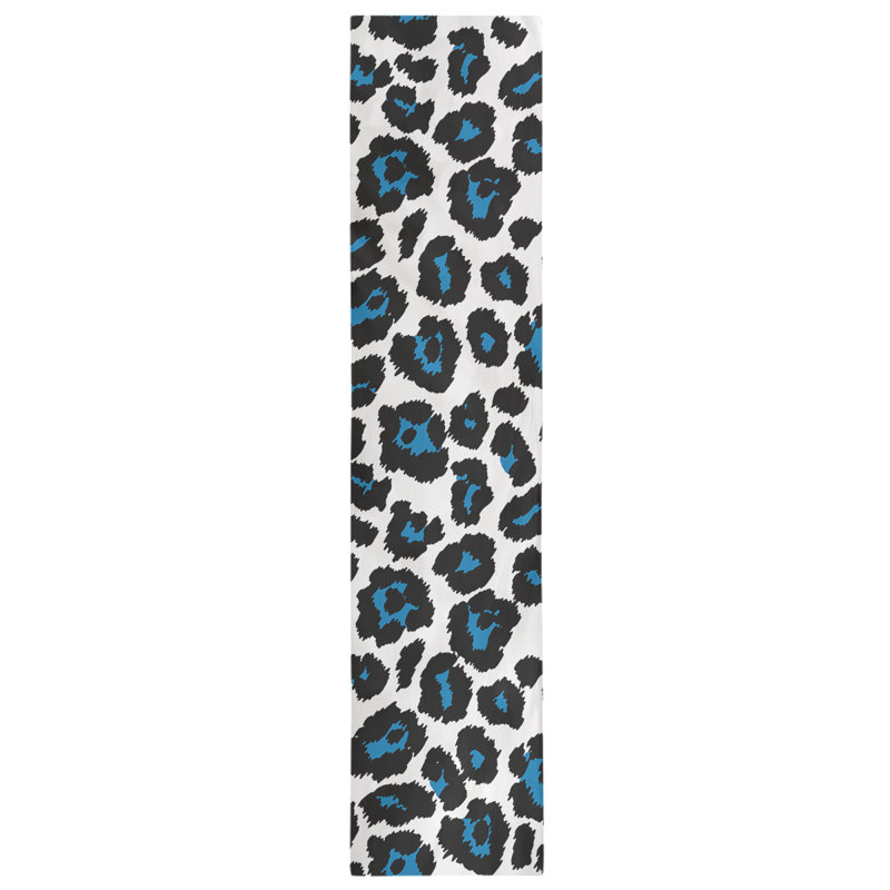 Animal Print Table Runner, 72" x 16", White/Black/Blue