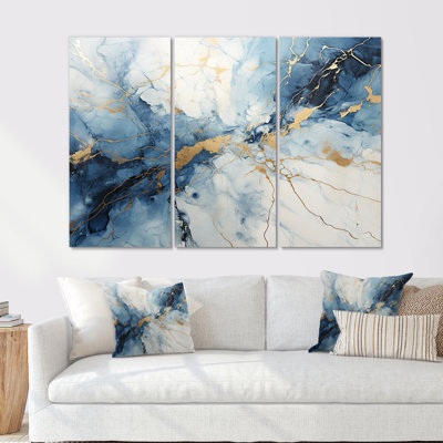 «White and Blue Thunderstorm Marble - Lightning», ensemble d'art sur toile