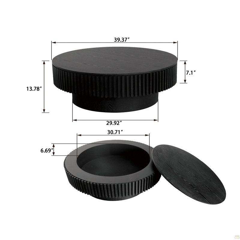 Table basse 39,37 "ronde avec rangement, Noir