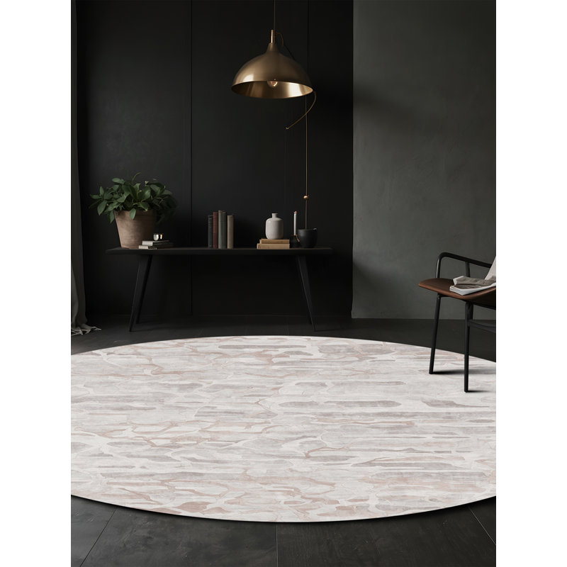 Machine Washable Gray Area Rug, Round 3'