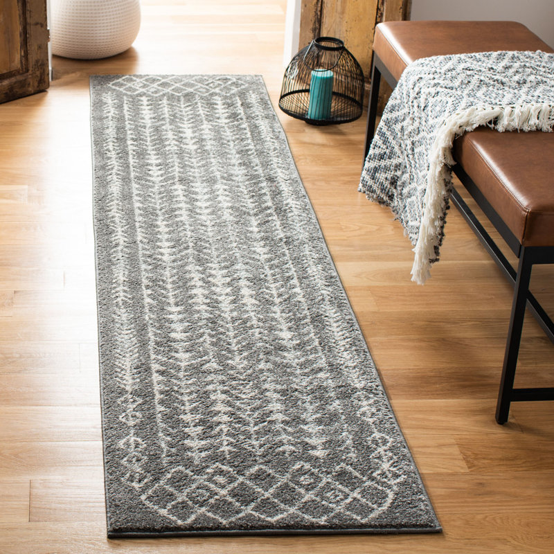 Tapis gris foncé / ivoire Renshaw, Tapis de couloir 2 pi x 9 pi