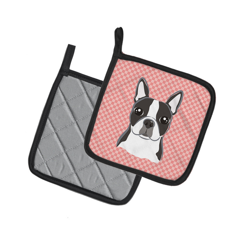 Cuisinier poignée boston terrier caroline Checkerboard, Rose