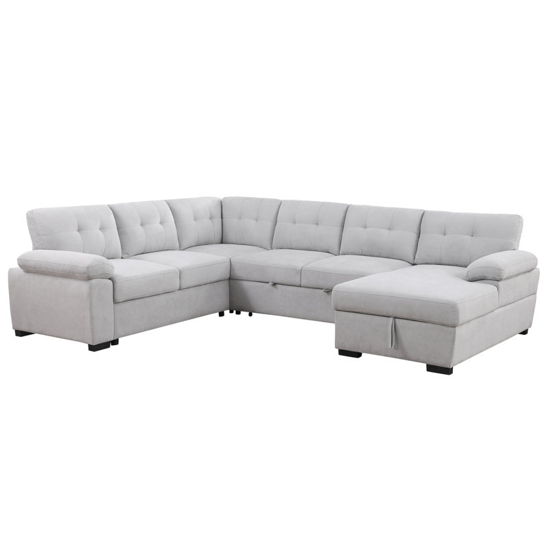 Khylei Upholstered U-Shaped Sectional Right Hand Facing, Light Gray Polyester Blend