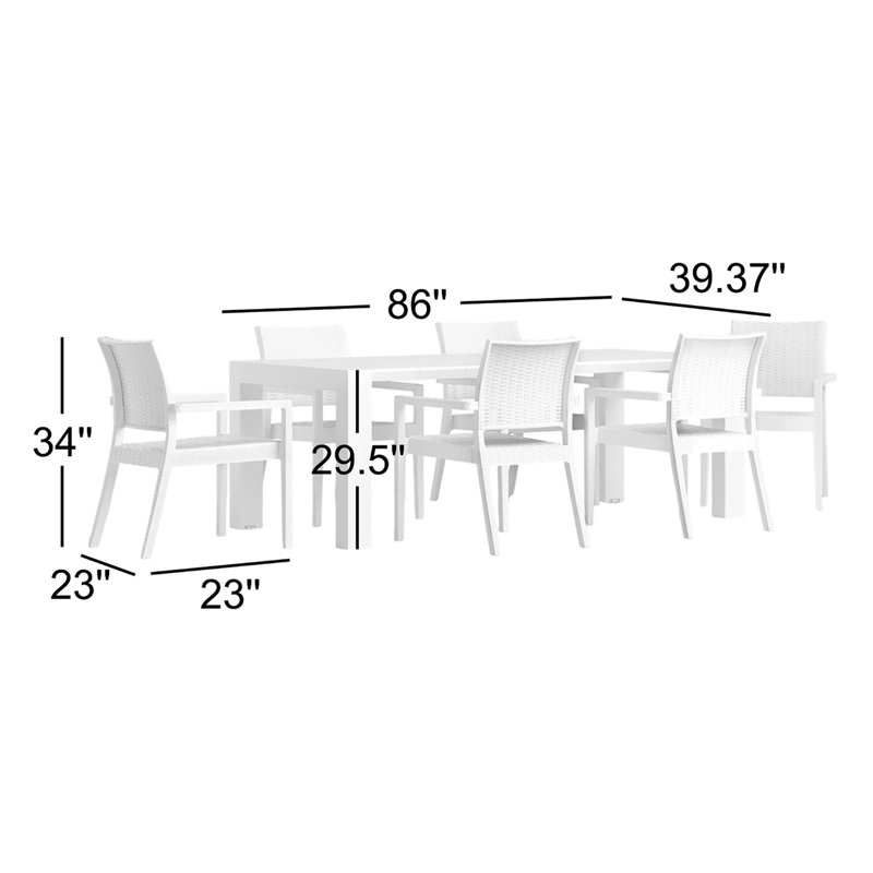 Ensemble de salle à manger rectangulaire pour 6 personnes 70 po Travonta Asira, Blanc
