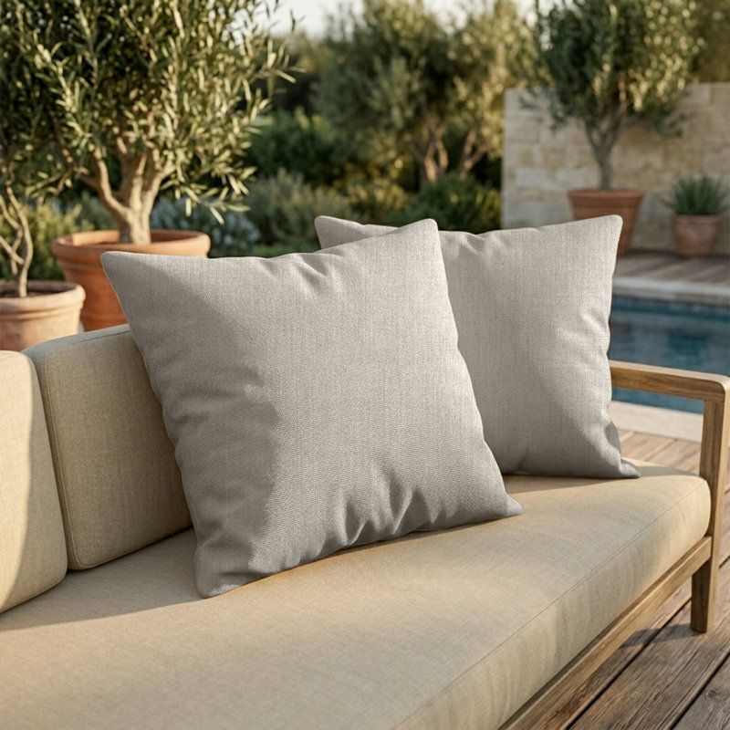 Sunbrella Square Weather Resistant Outdoor Pillow Cover and Insert, 18"H x 18"W, Cast Ash