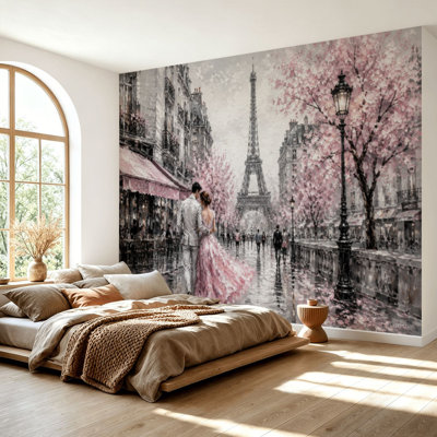 Wall Mural Peel and Stick Wallpaper Oil Painting Street View Paris european city landscape Self-Adhesive Removable Contact Paper Wall Decor for Living Room Bedroom 69"H x 96"W
