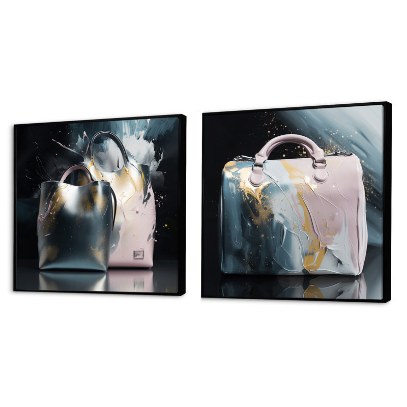 Ensemble de 2 sacs à main de luxe roses - Fashion Square Collage, Cadre flottant noir, H 16 po x l 33 po