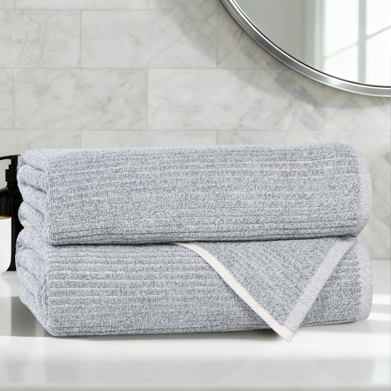 Ensemble de serviettes de bain en mélange de coton et viscose Blue Nile Mills - motif texturé côtelé - séchage rapide