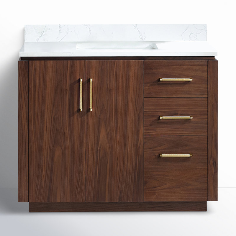 San 42'' Natural Walnut Single Bathroom Vanity with Gold Hardware