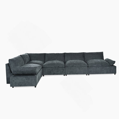 115.5" Modular Deep Gray Sectional Sofa With Durable Polyester Upholstery, Plush Cushions, Hidden Storage Compartments, And Versatile Design For Living Room, Lounge, Or Office"