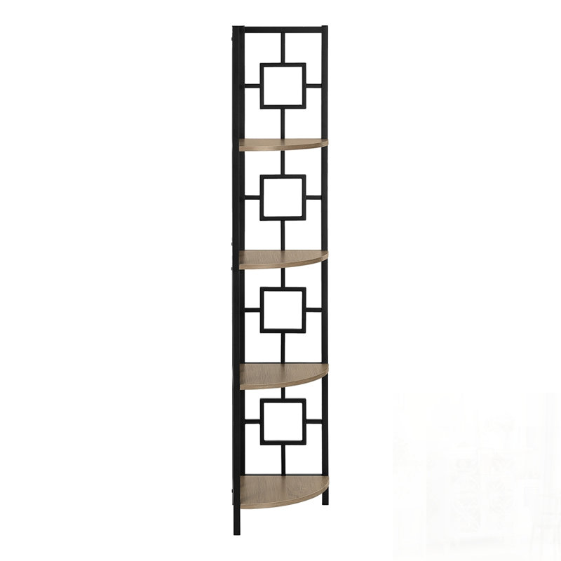 Contemporary 4-Tier Corner Etagere Bookcase with Fan-Shaped Shelves, Ideal for Modern Home and Office Decor.
