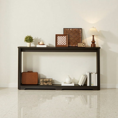 Modern Corrugated Texture Storage Table For Entranceways – Elegant Narrow Wooden Console Sofa Table For Hallways And Front Doors