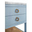 Bath Vanity With Open Cane Shelf, White Marble Top, Porcelain Sink, And Antique Brass Ring Hardware-79671245