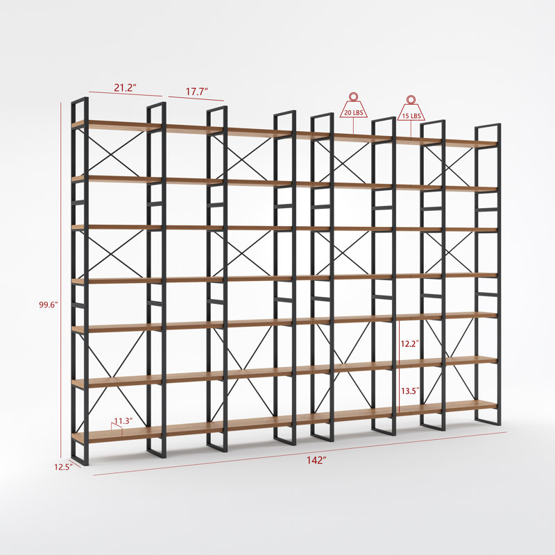 Lotus Large Room Division and Library Bookshelves, (7 Shelves) 99.6" H x 142" W x 12.5" D./Oak