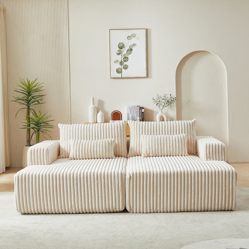 Méridienne surdimensionnée 87 po, sans assemblage requis, causeuse Cloud Plush, Velours côtelé beige
