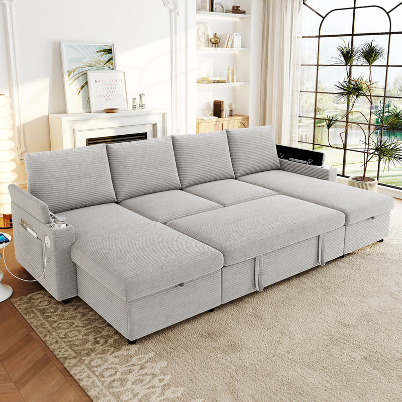 U-shaped Sectional Sofa (Gray), Gray Corduroy