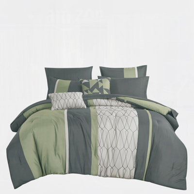 9-Piece Fresh Green All-In-One Bedding Set - Includes Comforter, Sheets, Shams & Decor Pillows,Cal King