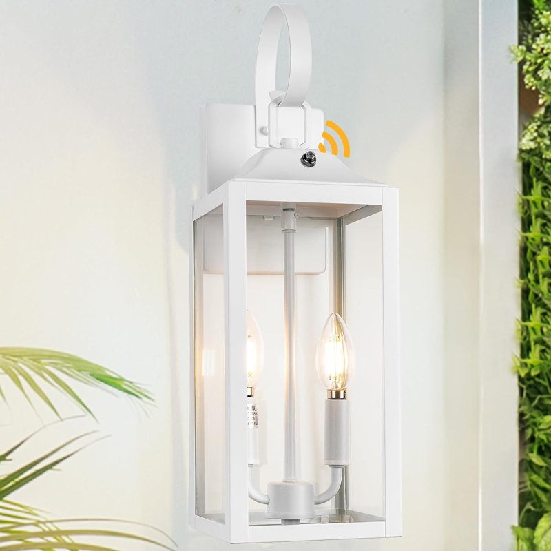 Dusk To Dawn Outdoor Wall Lantern 2-Light, 19" Large Outside Modern Wall Sconce Light Fixture, Industrial Porch Light Wall Mount With Glass, Waterproof Farmhouse Exterior Lamp Lighting
