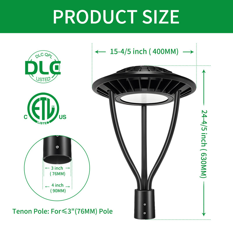 Luminaire à DEL 120-277v avec photocellule, intensité variable 0-10v, puissance réglable 150/100 / 70w et CCT 5000/4000 / 3000k, noir, paquet de 1 