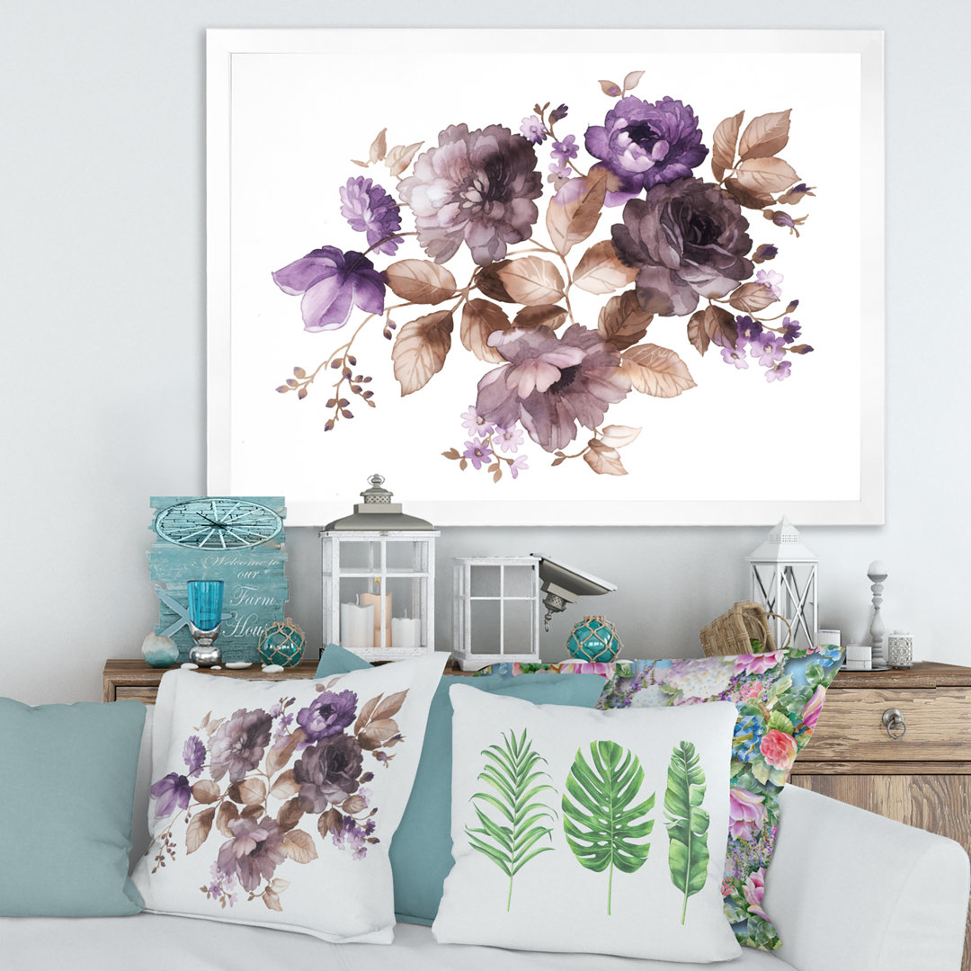 " Purple Retro Flowers With Brown Leaves " East Urban Home 