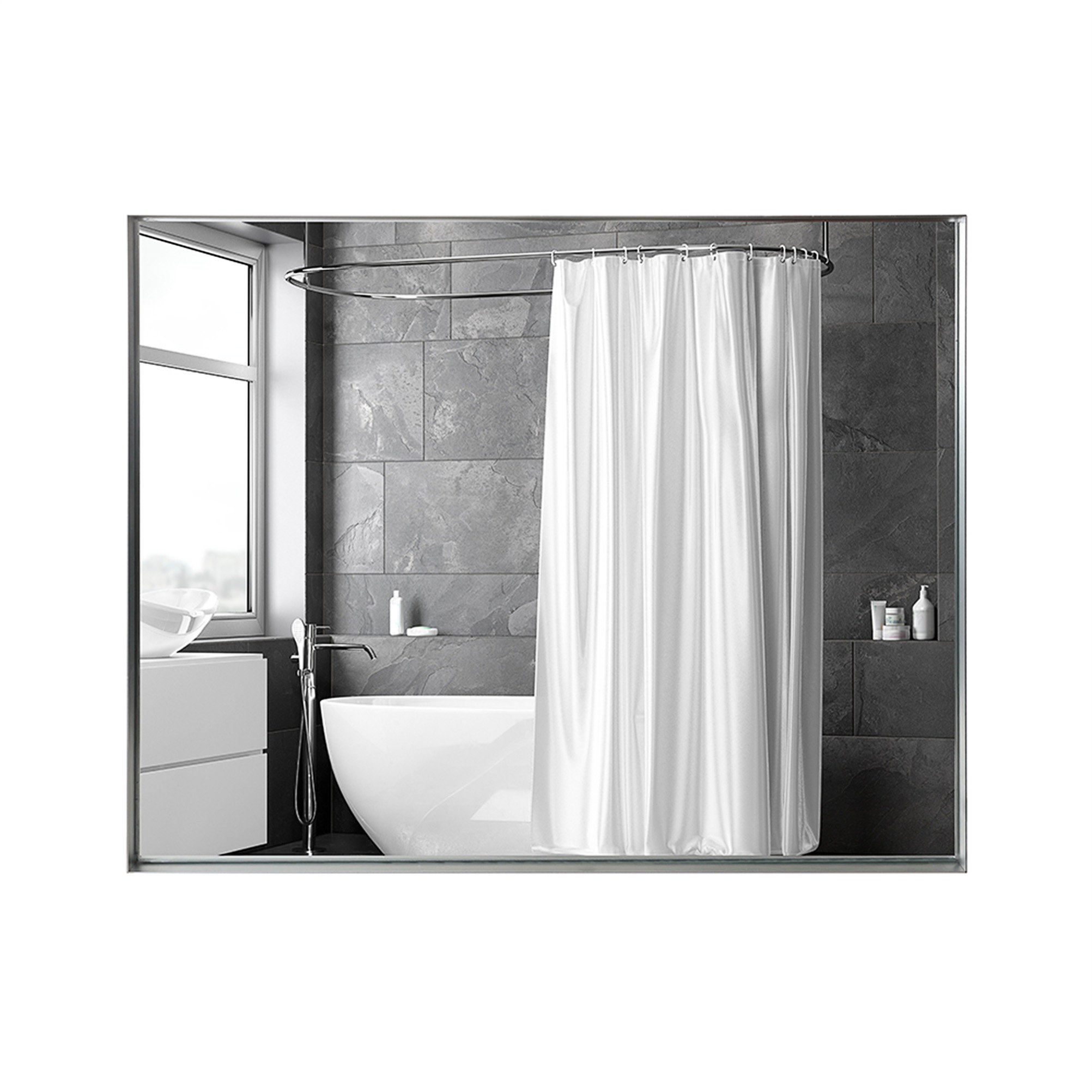 Hokku Designs 36X24inch Glossy Brushed Silver Framed Mirror For ...