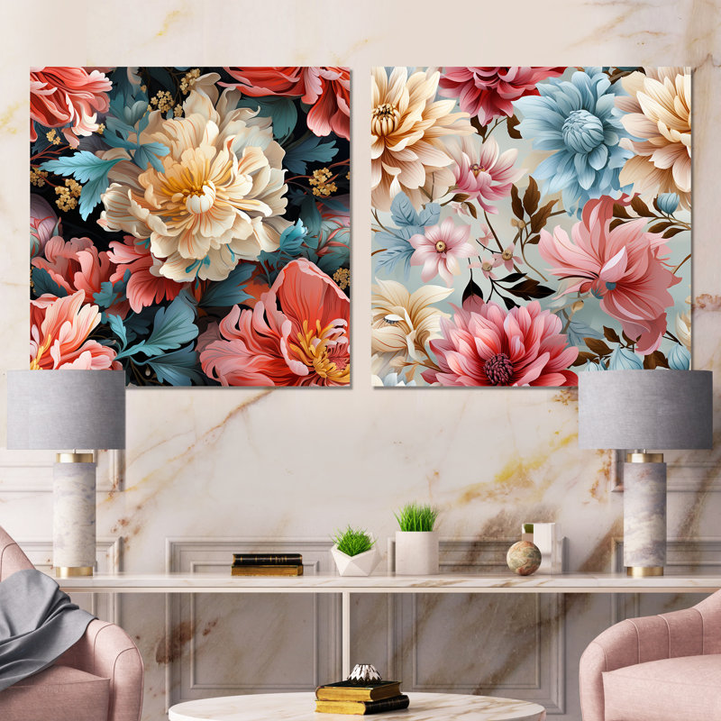 Bouvet - Ensemble de 2 carrés muraux floraux en métal, H 16 po x l 32 po