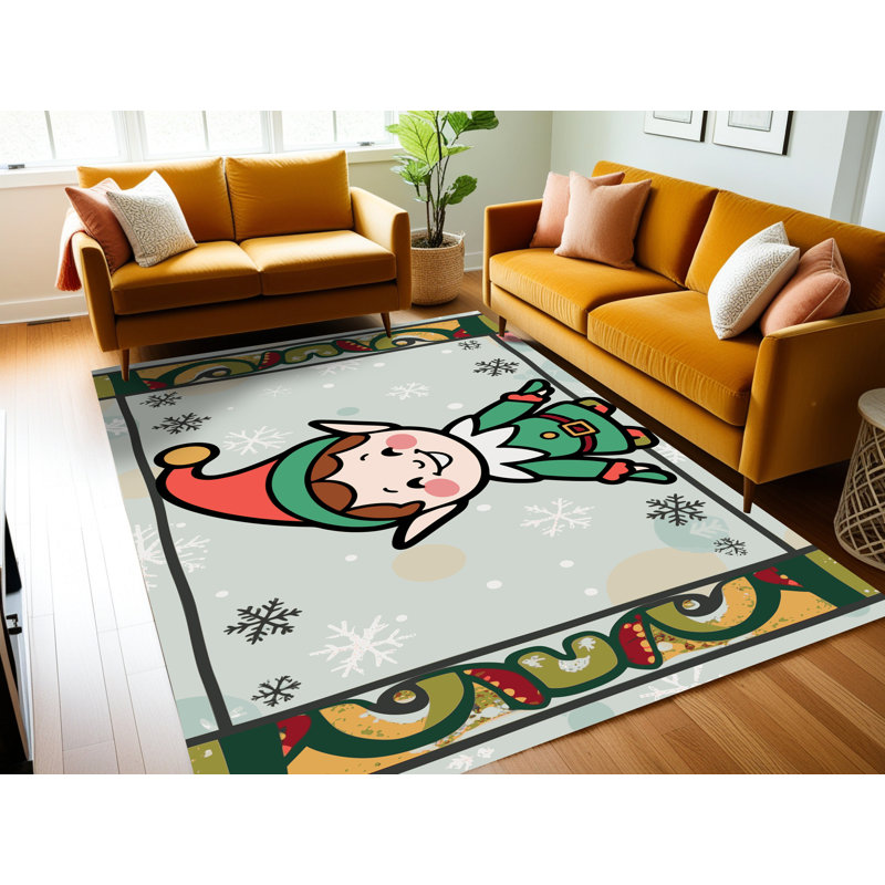 Tapis de vacances d'hiver de Noël lavable The Holiday Aisle®, Rectangle 6 pi x 9 pi