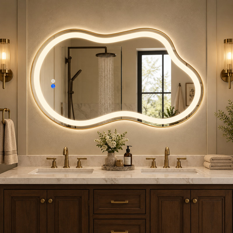 Miroir de salle de bain DEL, Doré, 49,21 po x 30,12 po