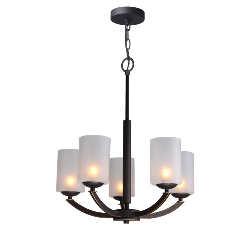 Lustre classique / traditionnel 5 lumières, Bronze, Cylindre faux opale, Halogène