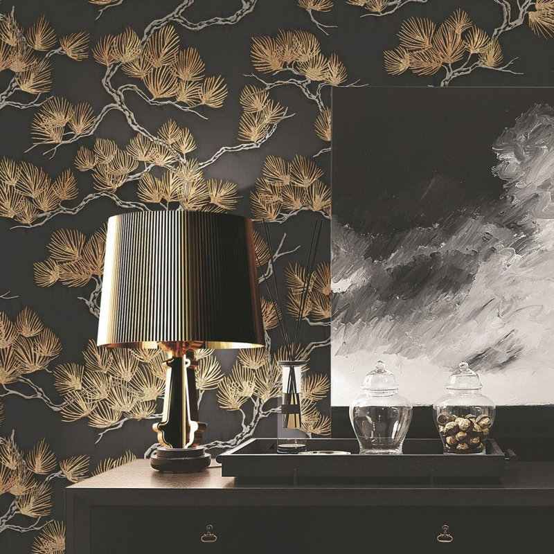 Rouleau de papier peint hollandais - L 33 po x l 21 po, Noir / or / gris