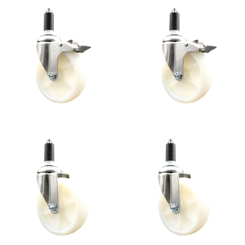 Ensemble de roulettes extensibles pivotantes en nylon avec 2 freins de verrouillage, H 5 po x l 5 po
