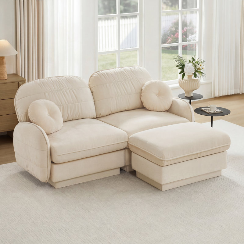 Canapé en L Chenille Cloud, Beige crème, H 37,4 po x l 73,2 po x P 57,8 po