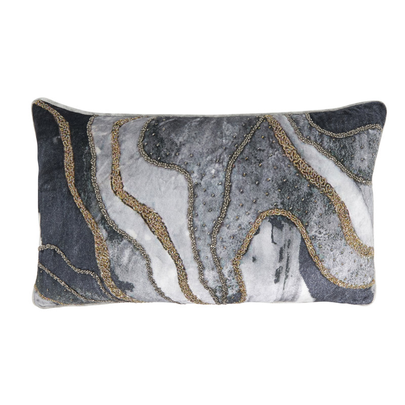 Housse de coussin luxueuse en velours brodé, H 20 po x l 12 po, Forme rectangulaire, Sans insert de coussin