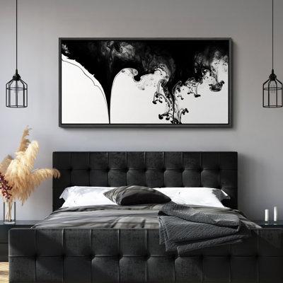 Encre noire dans l'eau, art mural sur toile - Abstrait monochrome pour intérieurs minimalistes modernes