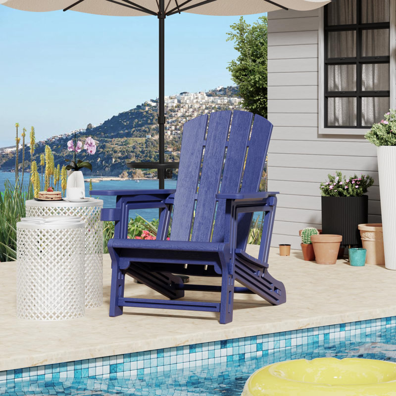 Chaise Adirondack avec porte-gobelet Chaise inclinable toutes saisons pour terrasse de patio et bord de piscine, Marine