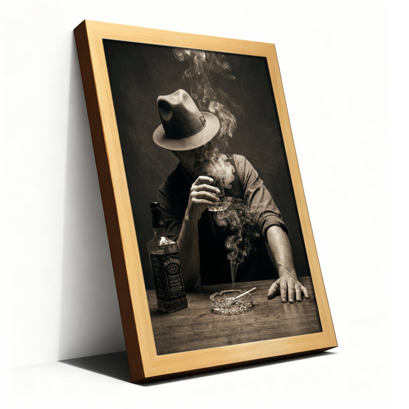 Art mural sur toile en bois naturel pour salon, chambre à coucher, bureau ou vestibule - décoration murale décorative avec homme qui fume