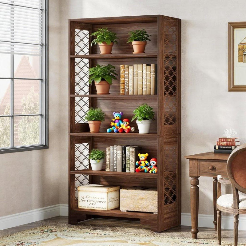 Bibliothèque rétro en forme de X - Rangement décoratif élégant pour les salons et les bureaux