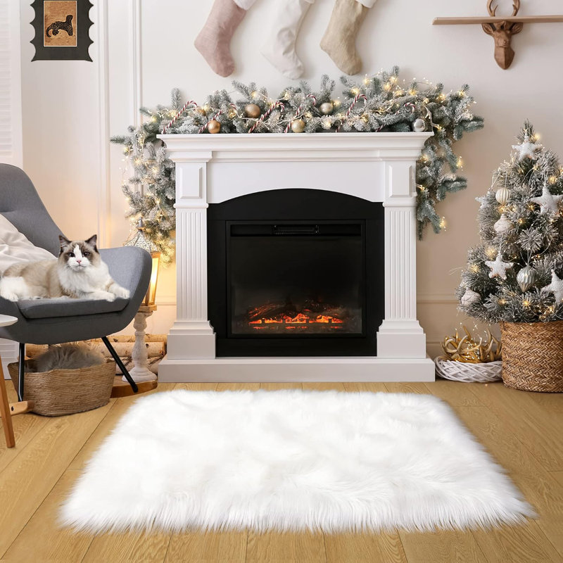 Furry Rug Faux Fur Sheepskin Area Rugs,Cream White High Pile Floor Carpets For Bedroom Shag Plush Carpet, Rectangle 3' x 5'