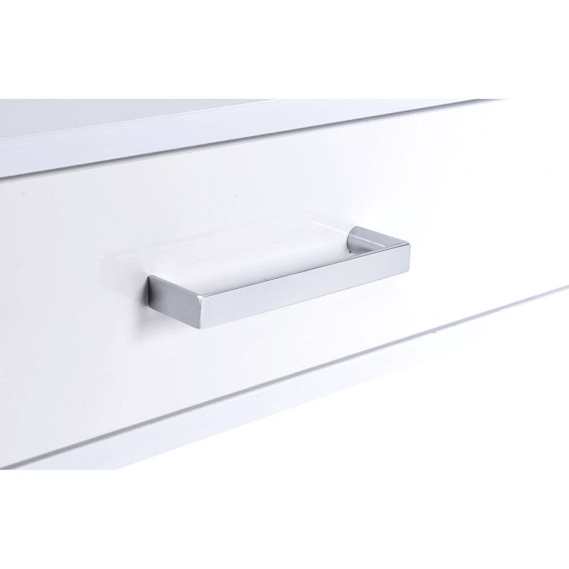 White High Gloss Desk With Plug And 2 Storage Compartments, Modern Office Furniture Table Drawers, Glossy Finish, Rectangular