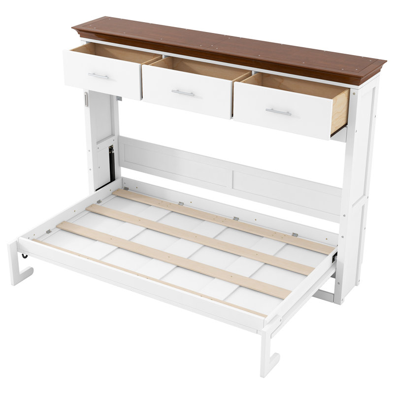 Lit escamotable blanc simple avec 3 tiroirs, lit mural peu encombrant, armoire de rangement, aucun sommier nécessaire