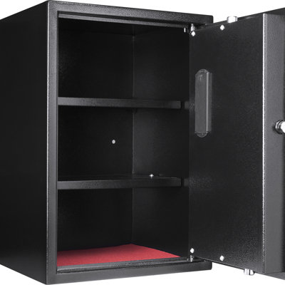 1.45 Cubic Ft Steel Safe With Electronic Lock And Pre-Drilled Mounting Holes Ft, Black, 2 Removable Shelves Battery